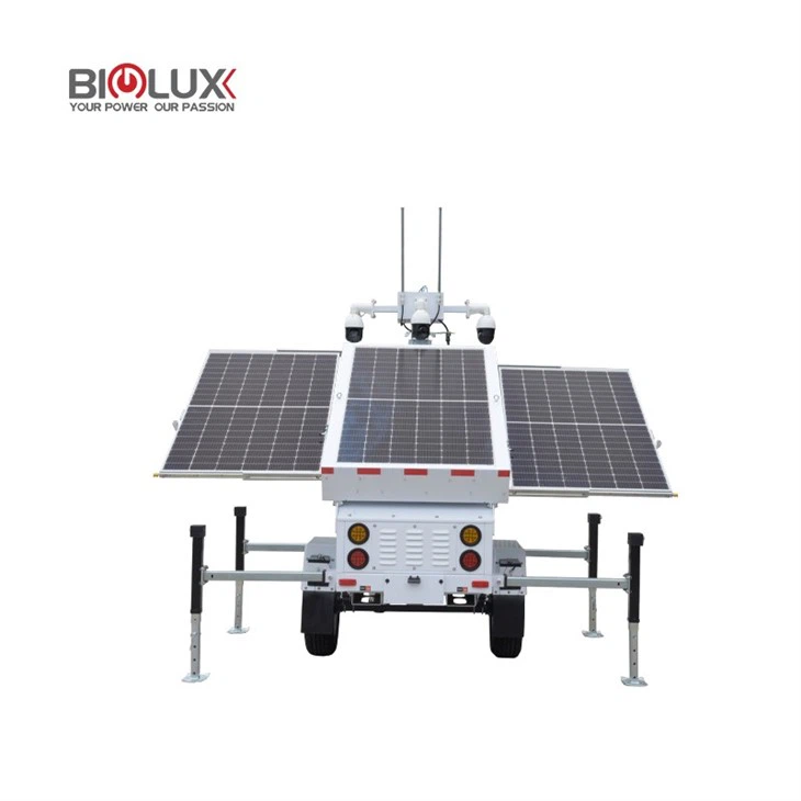 Solar-powered Security Surveillance System Based On A Trailer Carrying Four Cameras Retractable Tower